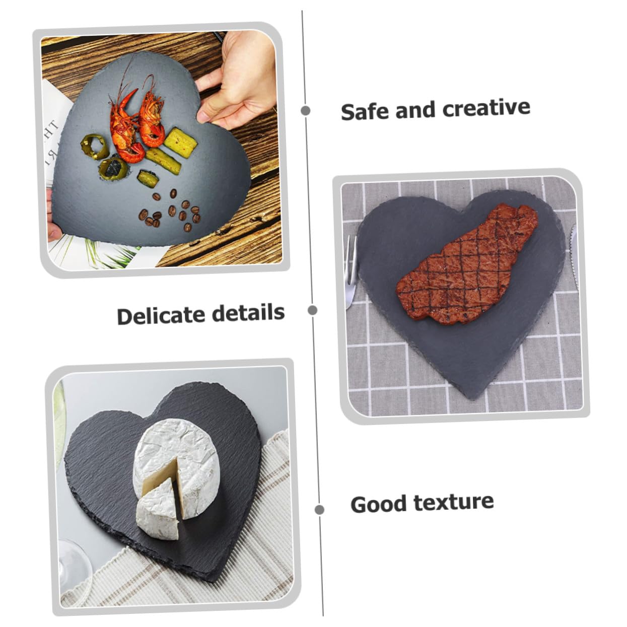 Assiette Ardoise Cœur 8 Pouces Noire, Lot 2, pour Steak et Desserts