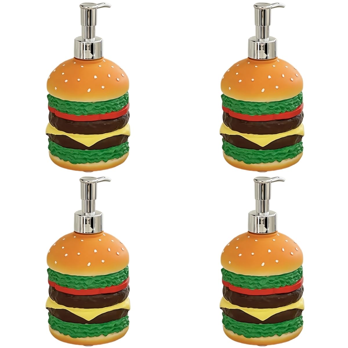 Burger dozownik mydła, zabawny dozownik mydła do łazienki i kuchni, do wielokrotnego napełniania, żel pod prysznic, dekoracja umywalki, prezent (4 sztuki)