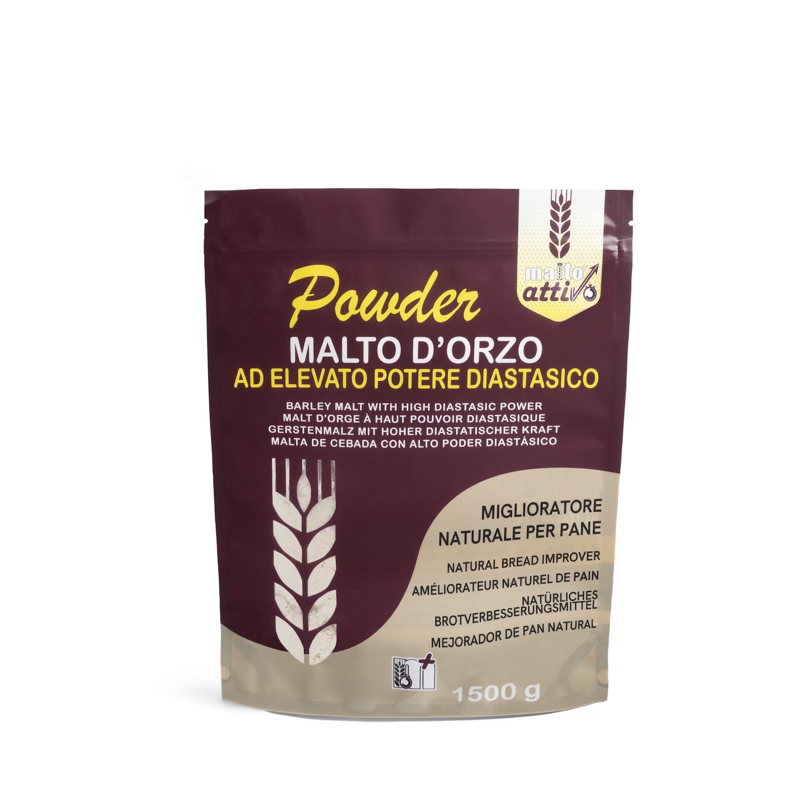 Malto Attivo Powder 1.5 kg Harina de Malta de Cebada Diastásica para Panificación 14.000 Unidades Pollak Made in Italy