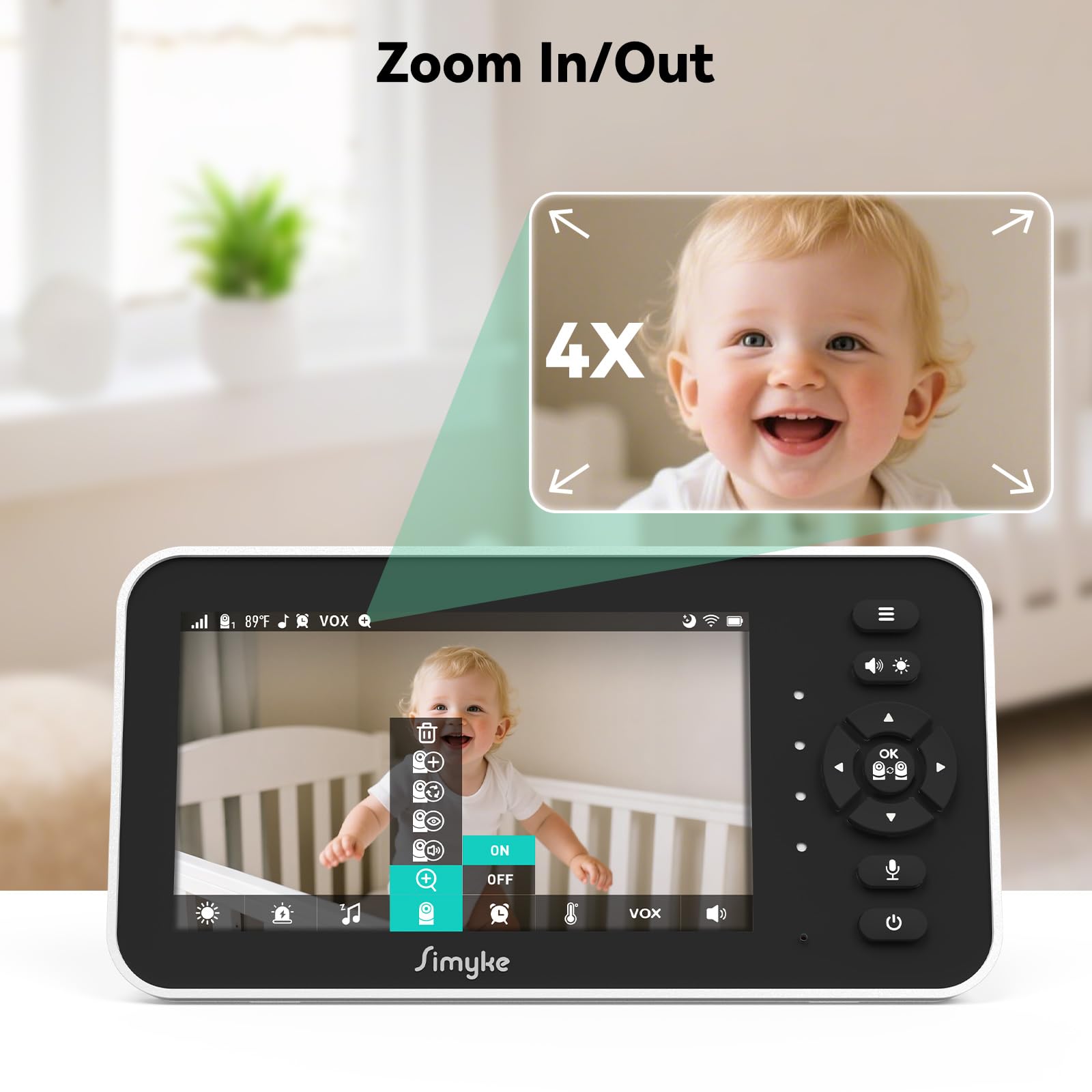 Simyke Moniteur vidéo pour bébé 1080p avec 2 caméras - Écran IPS de 12,7 cm avec contrôle par application, vision nocturne HD, alertes de mouvement, conversation bidirectionnelle, accès