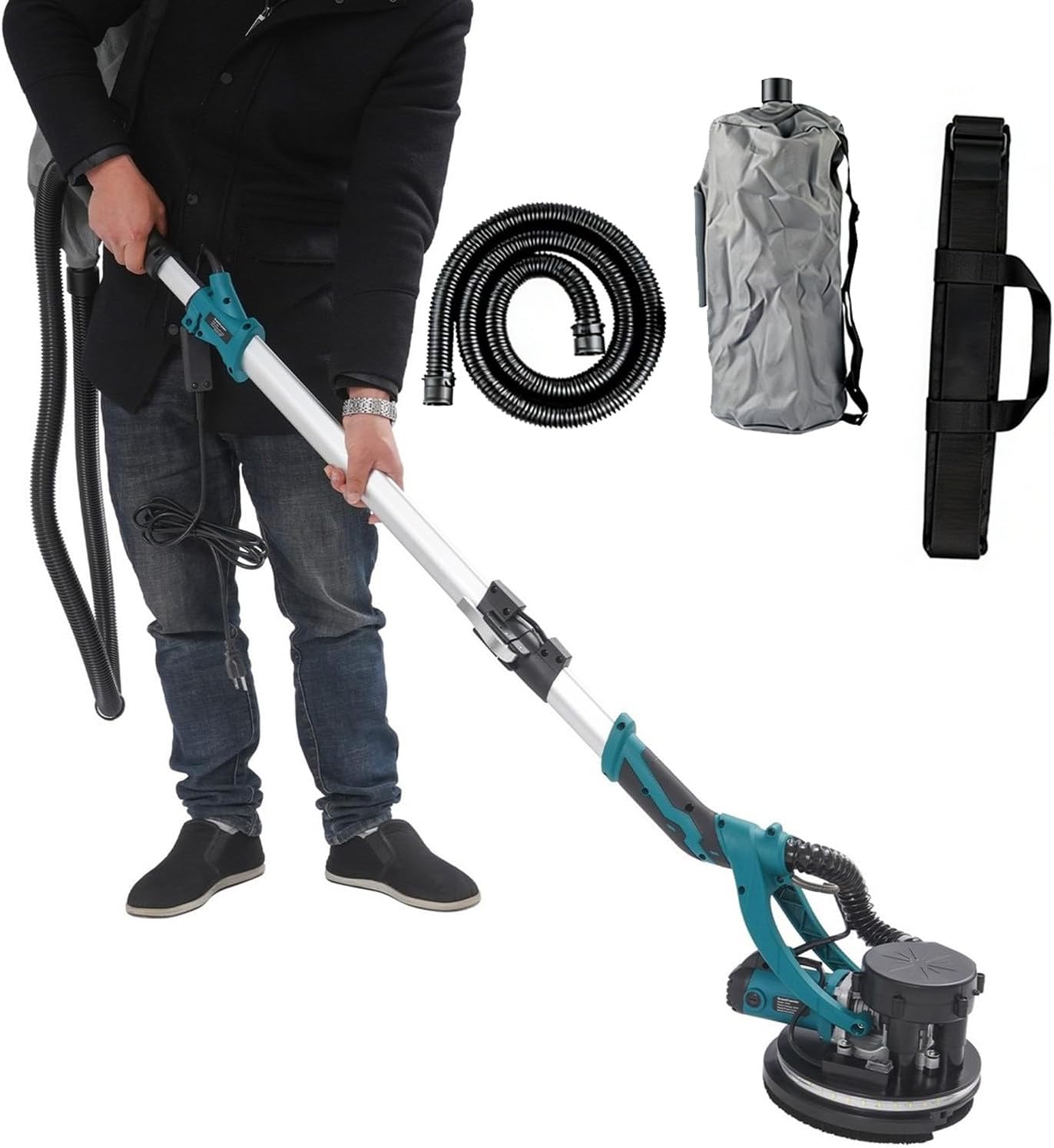 Pole Drywall Sander, Ceiling Removal Tool with Dust Bag, 6 Adjustable Speed, Full LED Light, Retractable Extension Pole, Comes with 12 Sanding Discs Blue-220V