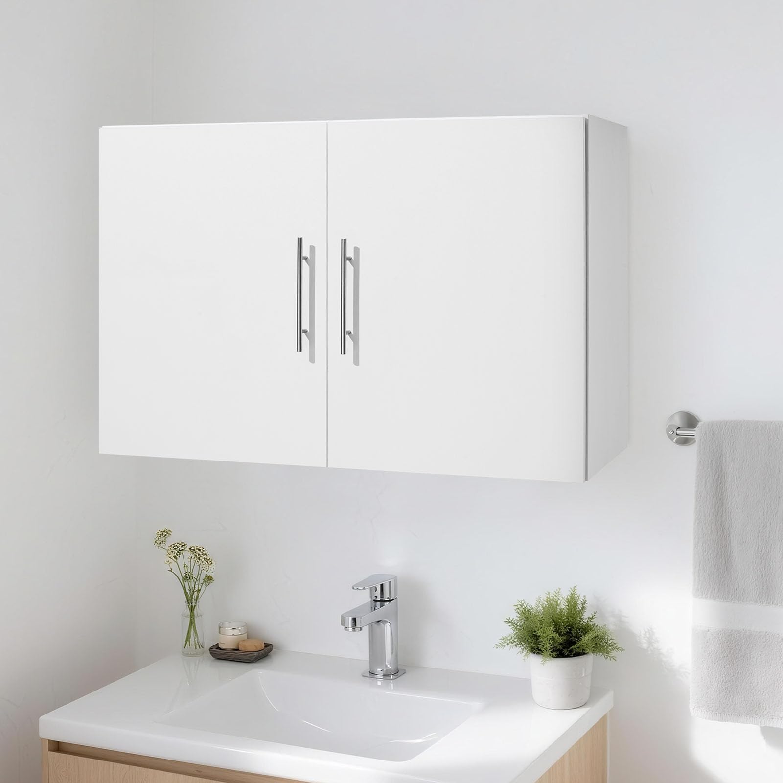 VEVOR Wandschrank für Waschküche, 2-stöckiger Wandhängeschrank mit Verstellbarer Ablage, Küchenschrank mit 2 Türen, für Küche Bad Wäscherei, 40,6 x 91,4 x 61 cm (T x B x H), Oberschrank Weiß