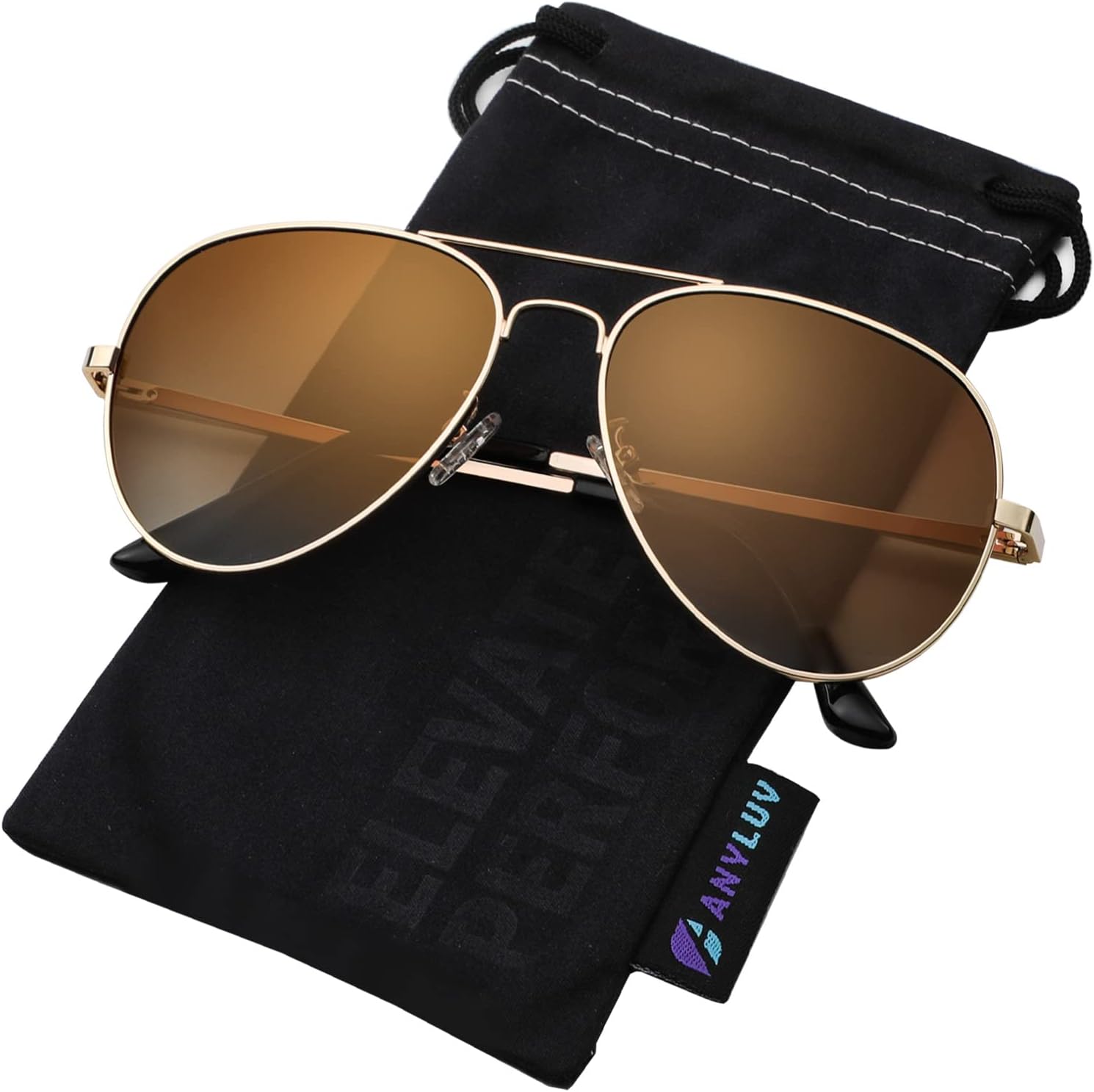 Pilot Sunglasses Mens, Polarised Sunglasses Men Women Classic Black Shades Metal Frame with UV Protection