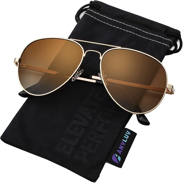 ANYLUV Pilot Sunglasses Mens, Polarised Sunglasses Men Women Classic Black Shades Metal Frame with UV Protection