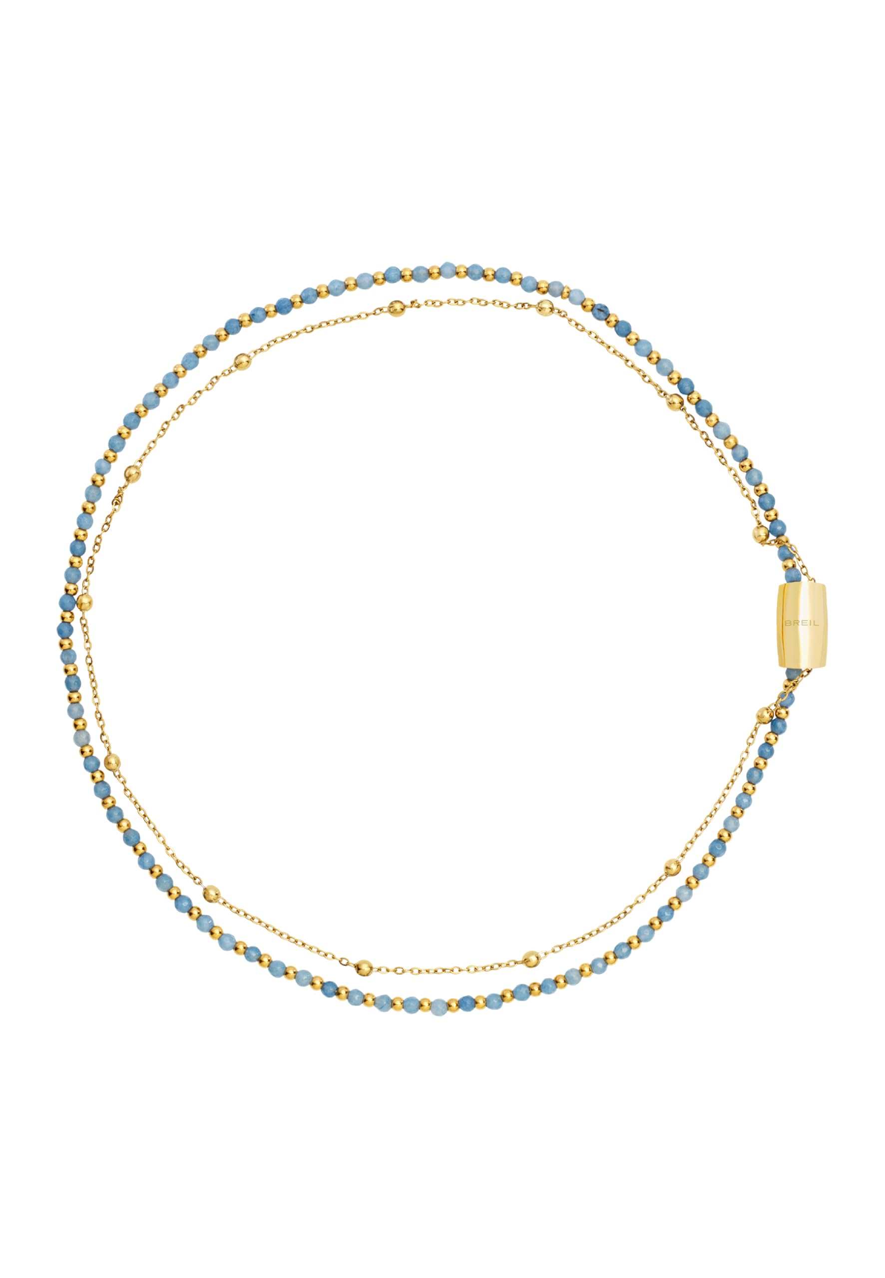 Breil, Collezione Magnetica System, Collana Donna Multigiro in Acciaio con Pietra Agata Light Blue e Microsfere in Acciaio IP Gold, Regolabile con Chiusura a Magnete, Idea Regalo Donne