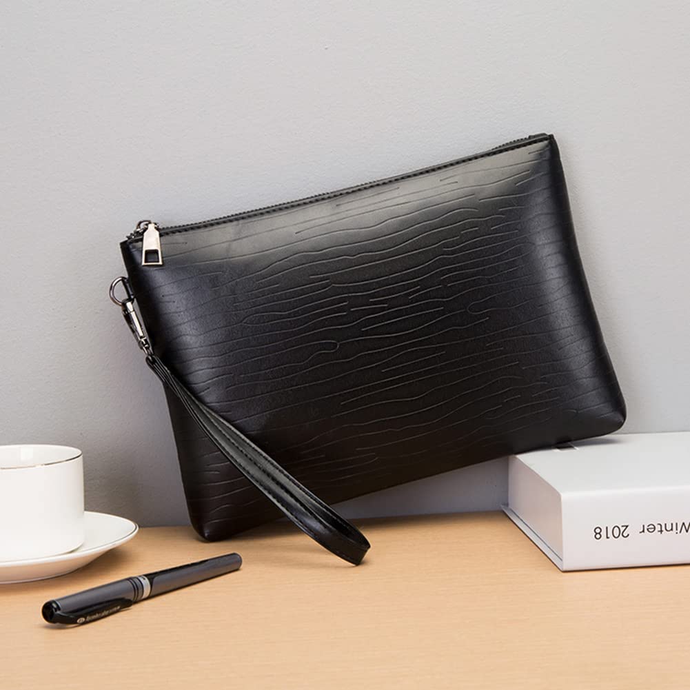 Pochette Morbida in Pelle Elegante Pochette con Cinturino da Polso per Uomo Borsa busta a mano per Lavoro, Affari, Viaggio, Casual