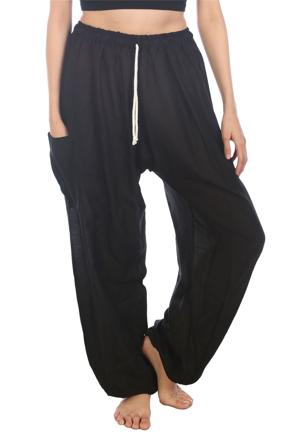 Lofbaz Women's Drawstring Harem Solid Bohemian Hippie Rayon Pants Black 4XL