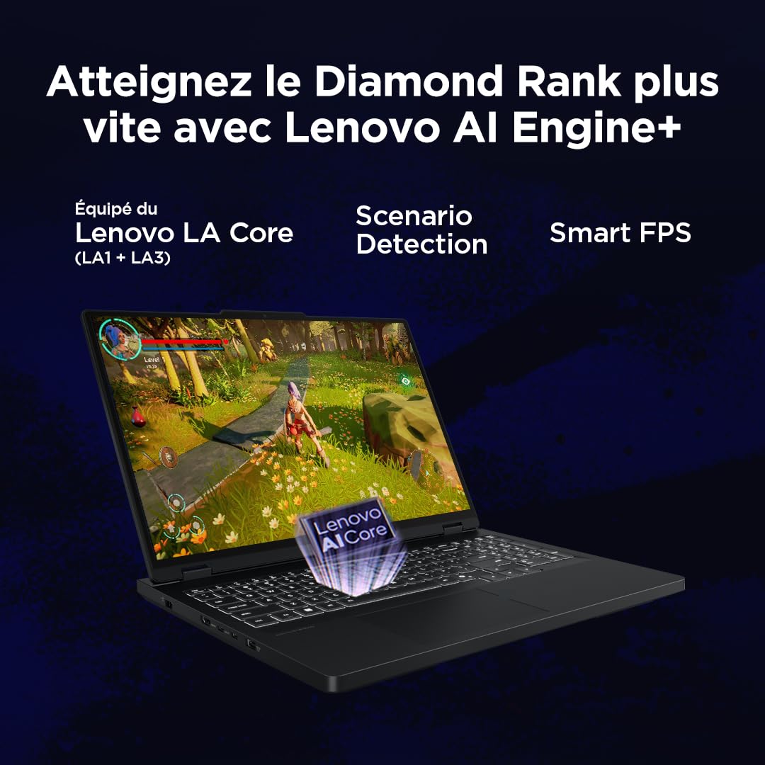 Lenovo Legion Pro 5 16IAX10H - Ordinateur Portable Gaming 16'' OLED WQXGA 165Hz (Intel Ultra 7 255HX, RAM 32Go, SSD 1To, NVIDIA RTX 5070 8GB, Windows 11) Clavier rétroéclairé en Blanc AZERTY - Noir