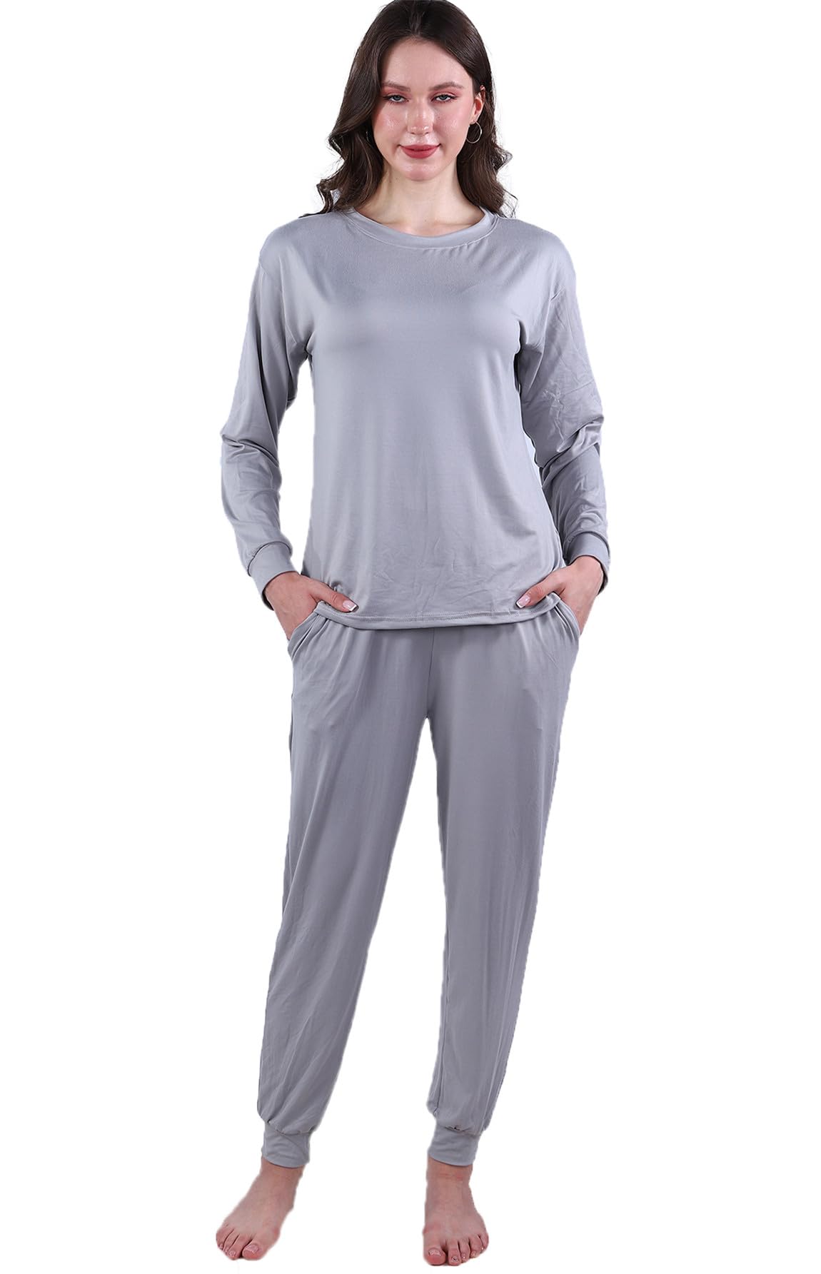 Awlsyj Women's Pajamas Lounge Sets 2 Piece Pjs Set Long Sleeve Sleepwear with Pockets
