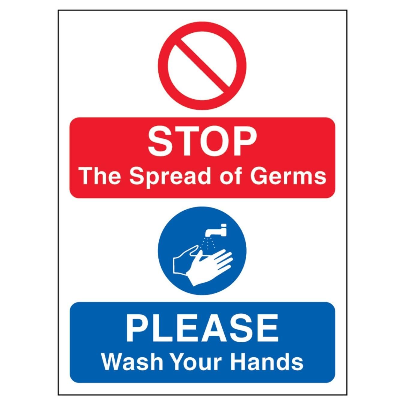 V Safety Eco-Friendly Stop The Spread Of Germs 150 x 200mm - 1mm 100% Recycled Rigid Plastic Safety Sign