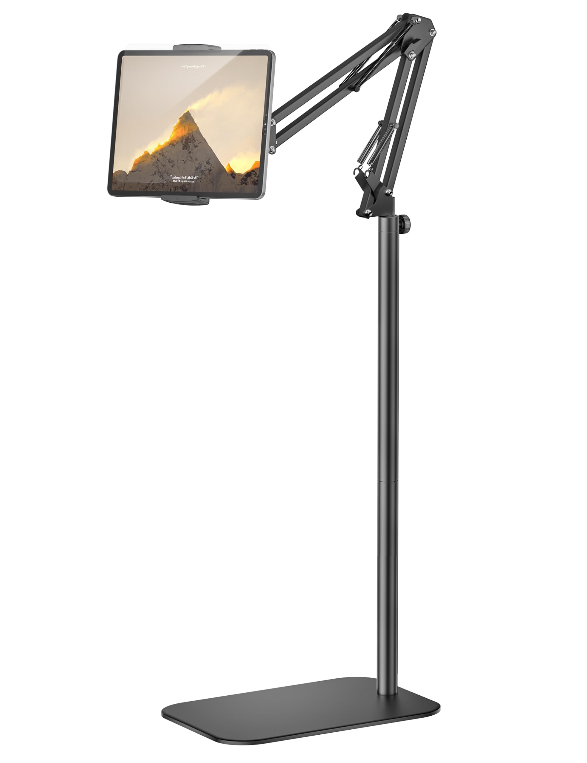 Tablet Floor Stand 360-Degree Rotatable Metal Tablet Holder Stand Adjustable Height and Angle iPad Stand Universal Tablet Holder