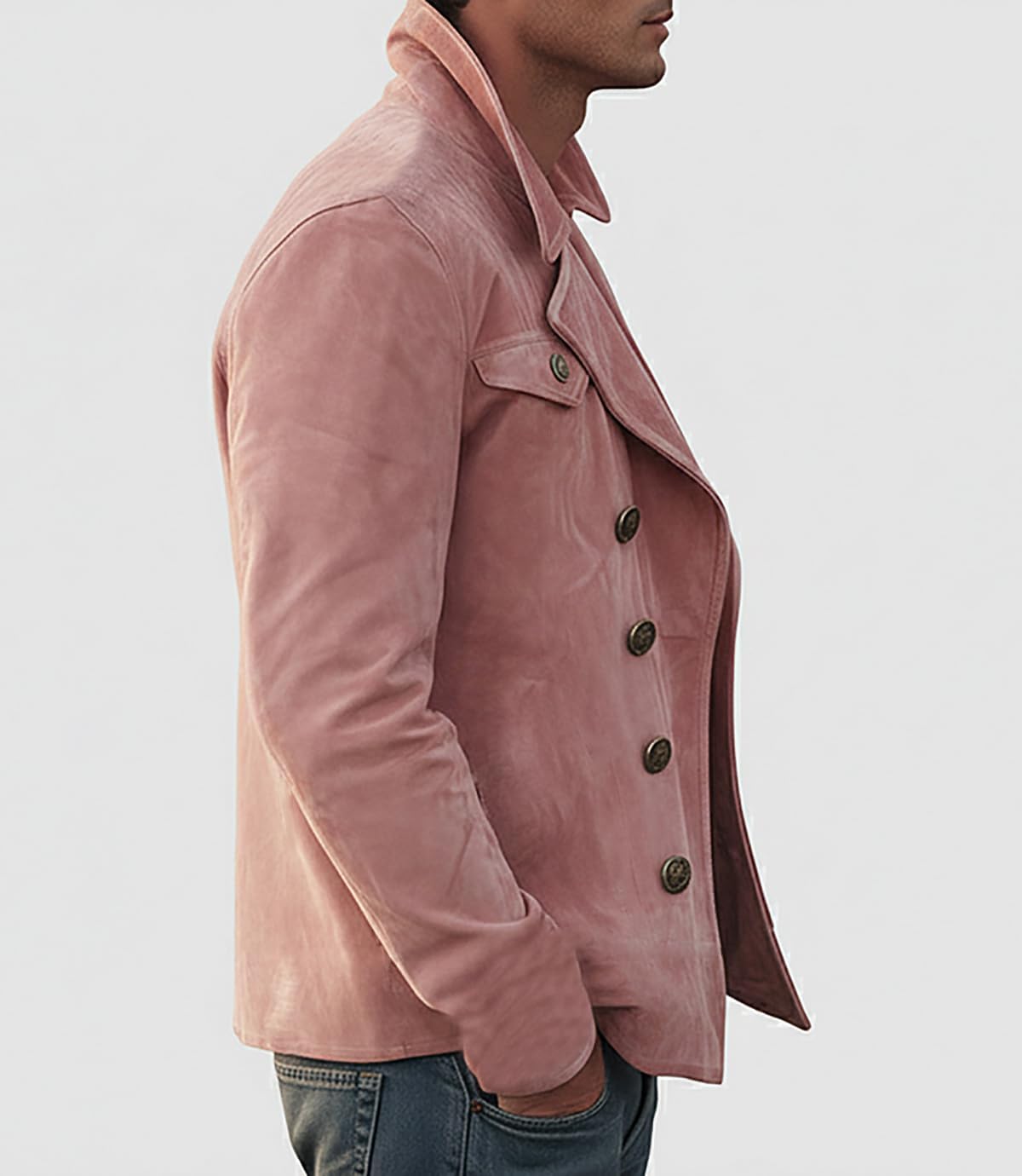 VENNYNG Men's Faux Suede Military Blazer Double Breasted 8-Button Gold Accent Tactical Jacket for Urban Exploration