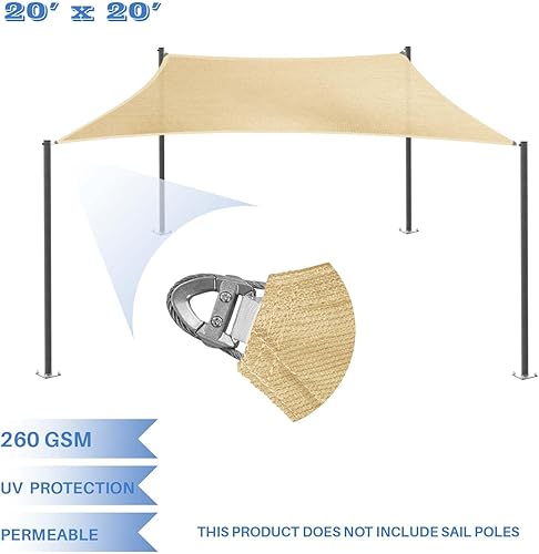 Miniatura 2 de E&K Sunrise - Toldo rectangular de 20 x 20 pies con un anillo de alambre de acero, bloqueo UV, para pérgola, patio, jardín, terraza al aire libre