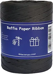 Raffia Ribbon for Gift Wrapping, Packing Paper Twine, Craft Twine - 1/4'' Wide, 218 Yards, Black
