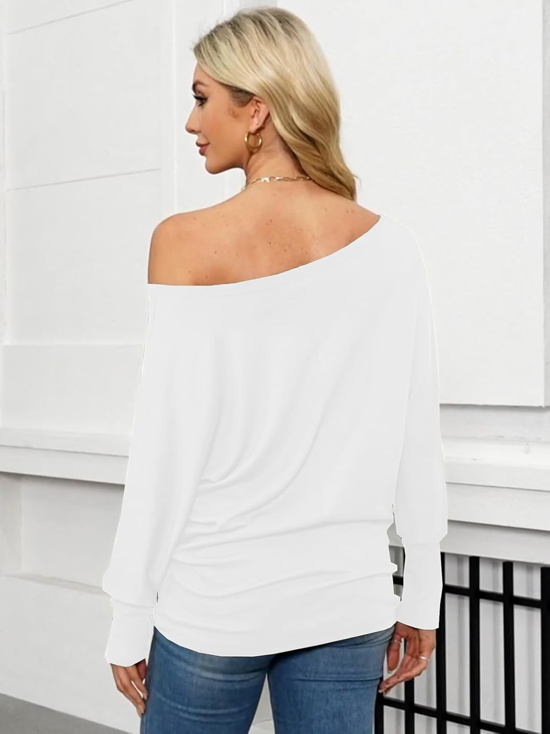 Eniloyal Women's Off Shoulder Tops Batwing Long Sleeve Shirts Loose Fall Fashion Blouse Tunic Oversized Pullover Sweater - Image 6