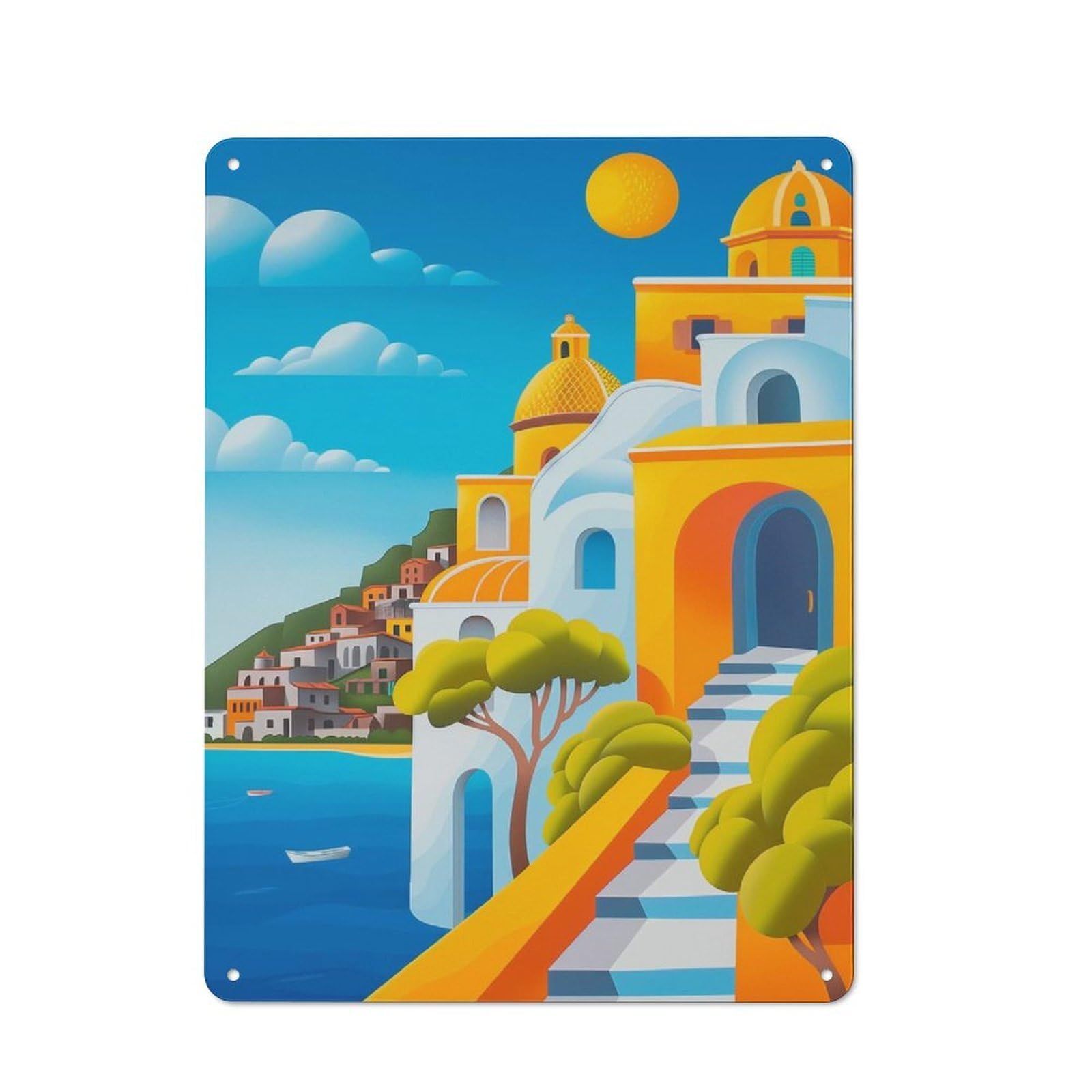 Junmoney Positano Vi Tin Wall Plaque 40X30cm With For Home Bar Wall, For Hosts Who Enjoy Retro Interiors