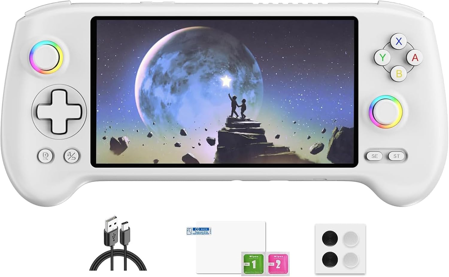 Doriteney RG557 Retro Handheld Game Console Android 14 Gaming Console 5.48" AMOLED HD Screen NO Game Card Game Player RG557 Support RGB Lighting 5500mAh Battery White