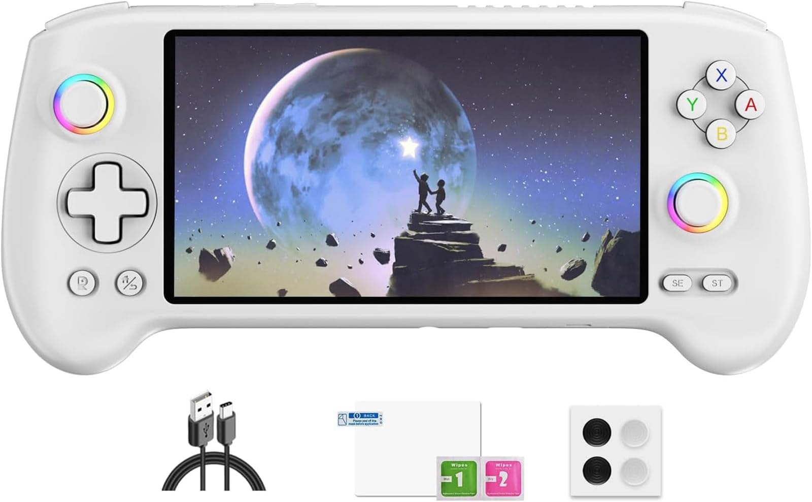 Doriteney RG557 Retro Handheld Game Console Android 14 Gaming Console 5.48" AMOLED HD Screen NO Game Card Game Player RG557 Support RGB Lighting 5500mAh Battery White