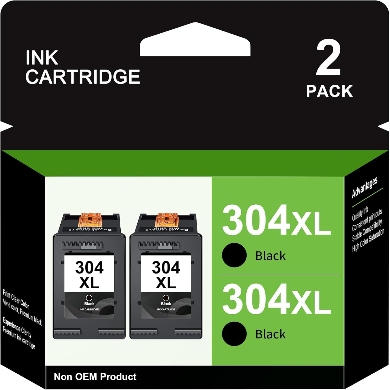 304XL Nero Sostituzione per Cartucce HP 304 304XL Nero per DeskJet 3760 3762 2630 3750 3735 3700 3720 Envy 5010 5030 5032 5020 (2 Nero, Alta capacità)