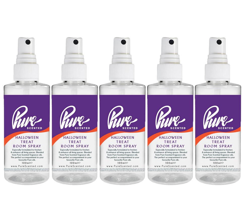 Pure Scented 500ml Room & Fabric Sprays 5 x 100ml Suitable For Home, Car, Caravan, Work, Gym Bags, Odour Eliminators (5 x 100ml, Halloween Treat)