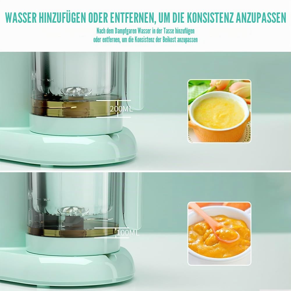 Multifunktions-Kochmaschine für Babys, Dampfgaren und automatisches Mixen, leicht zu reinigen, Mixer mit LED-Anzeige für Kinder ab 4 Monaten, All-in-One-Design und kompakt (grün)