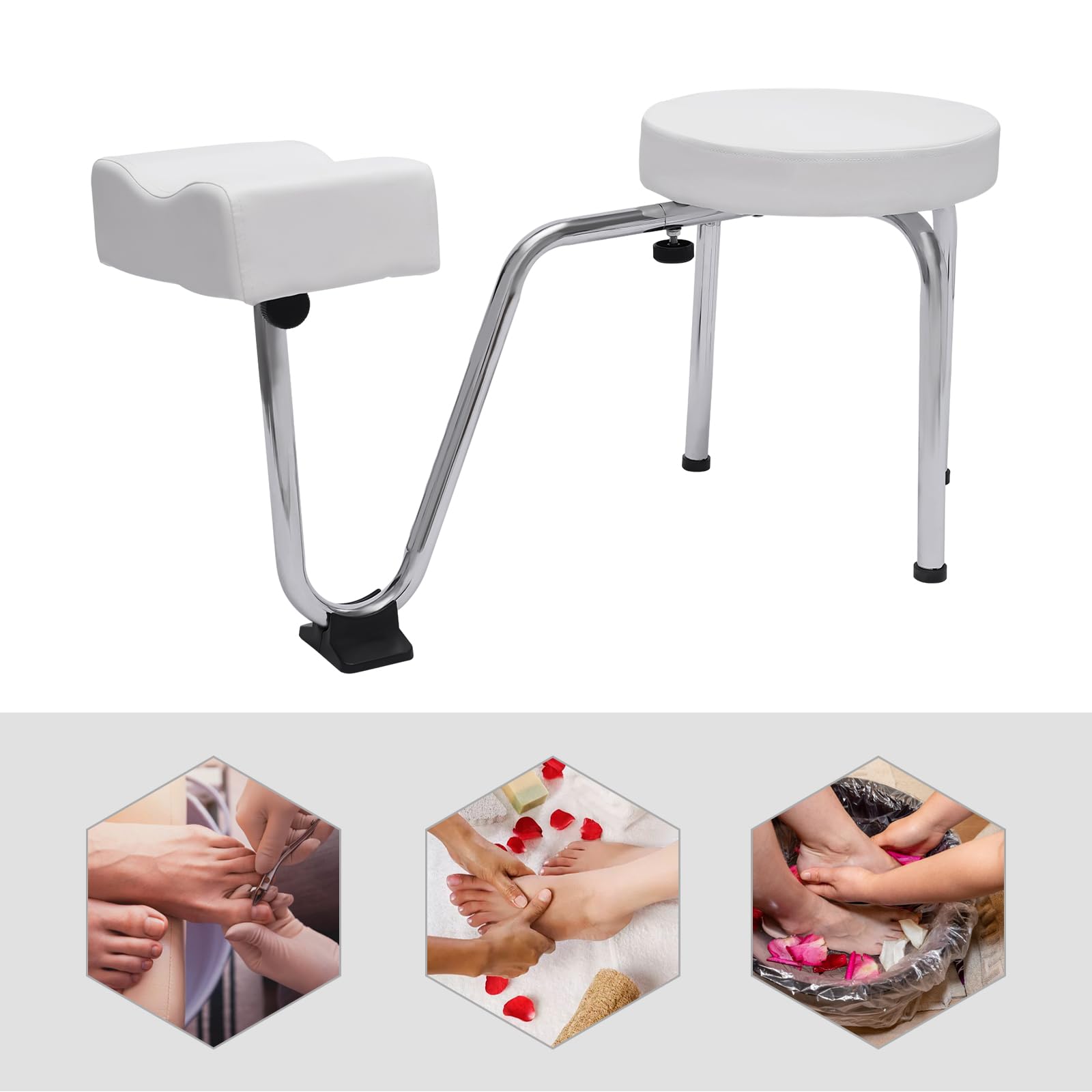MINRS Silla para el cuidado de los pies, 2 en 1, taburete de pedicura, taburete para tatuaje, reposapiés ajustable, almohadilla de PVC para pedicura, soporte para uñas Tech, spa, belleza, salón,