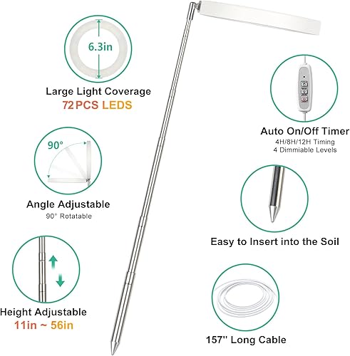Miniatura 4 de LORDEM Luz de cultivo de plantas, luz de espectro completo para plantas de interior, lámpara LED de crecimiento ajustable de brillo con temporizador