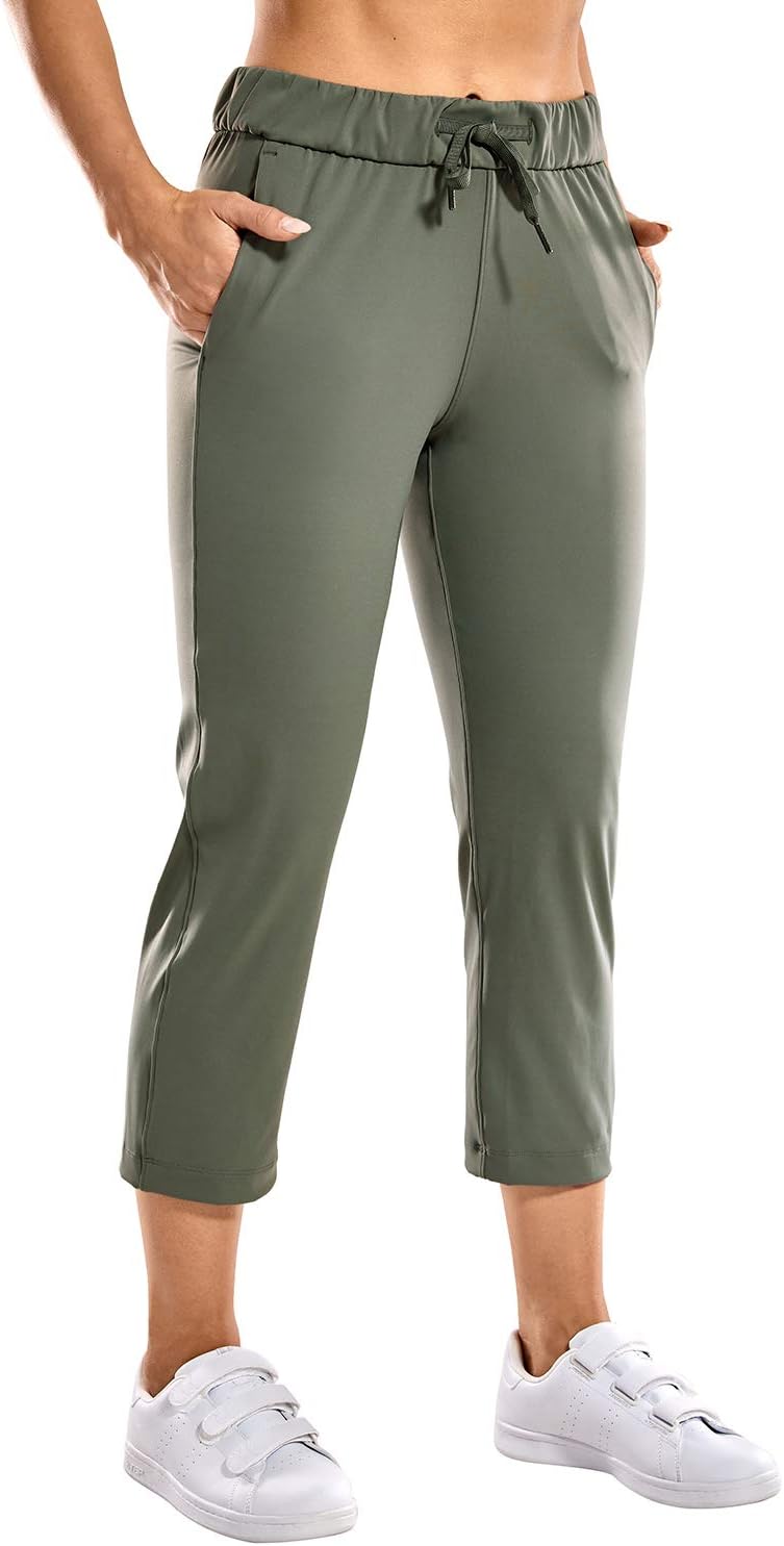 Women's On The Travel Mid Rise Capri Joggers Stretch Casual Pants Crop with Pockets