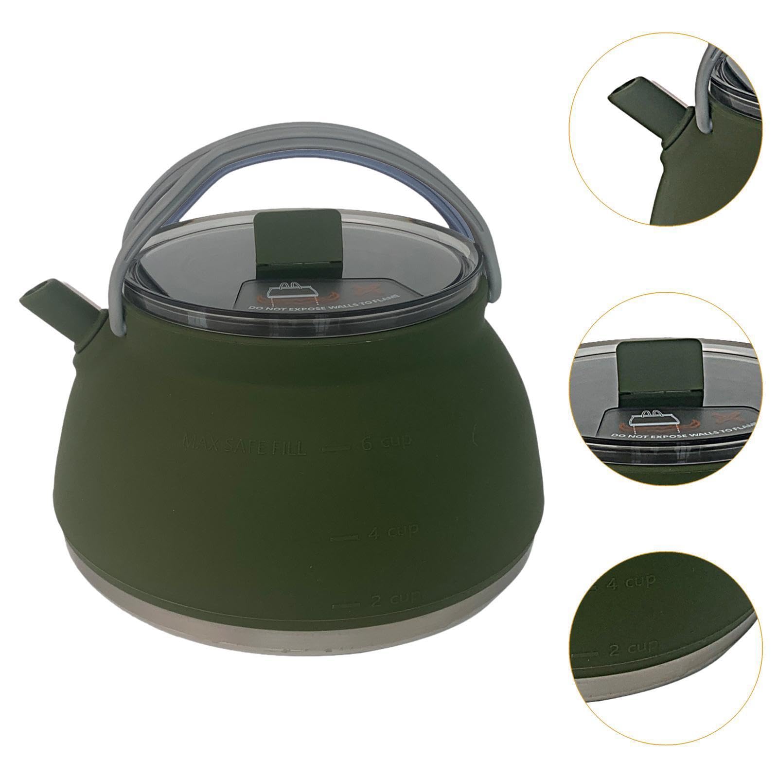 Bollitore da campeggio in acciaio inossidabile di qualità, in silicone, per acqua bollente sul fuoco, teiera con manico antiscottatura, per, Verde scuro, 18.2x10.5 cm