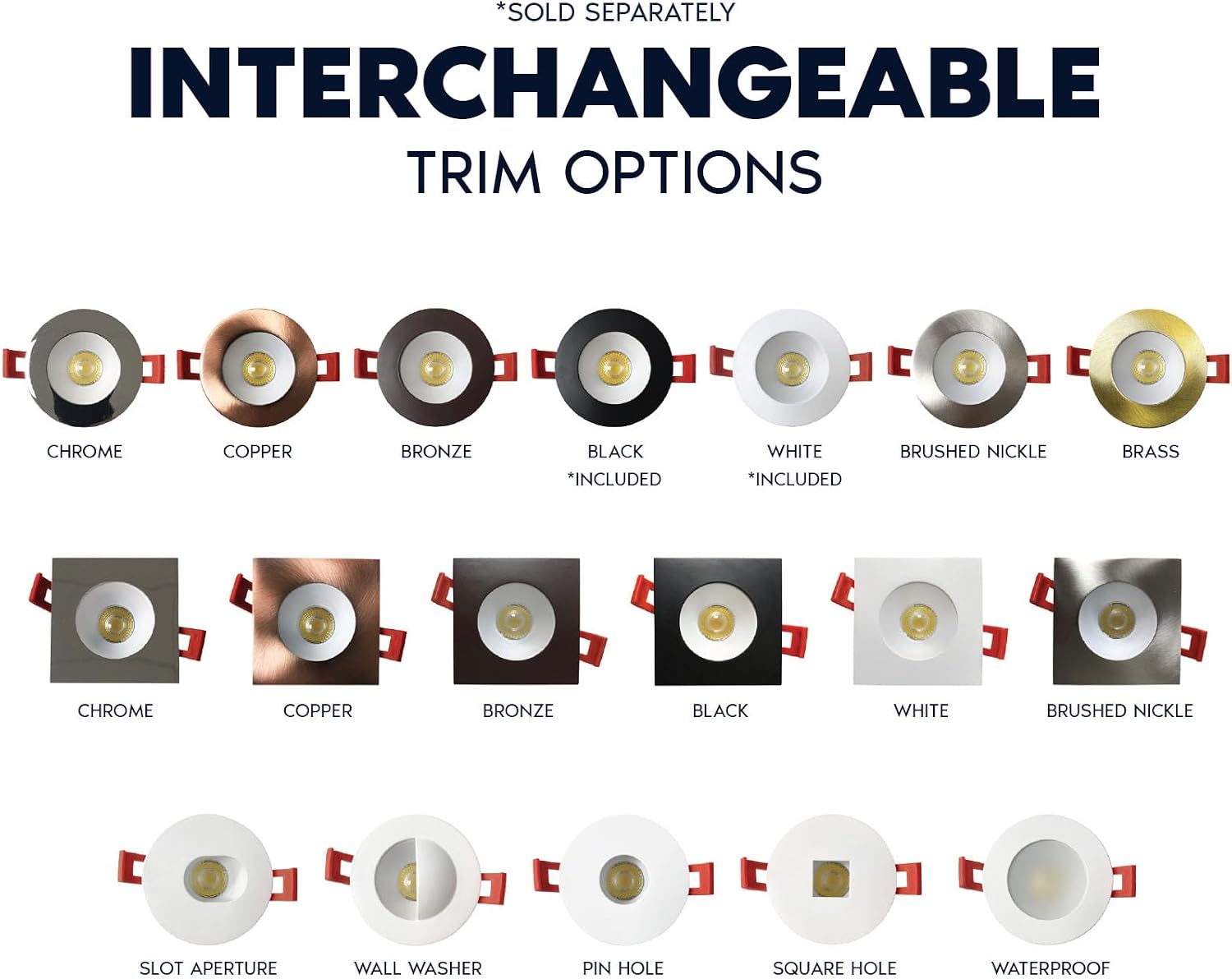 LUXRITE 2 Inch LED Recessed Lighting, Deep Regressed Canless Spotlight, Round White & Black Interchangeable Trim, 5CCT 2700K-5000K, 1000LM, 15W, High Output, Dimmable, Wet Rated (4 Pack)