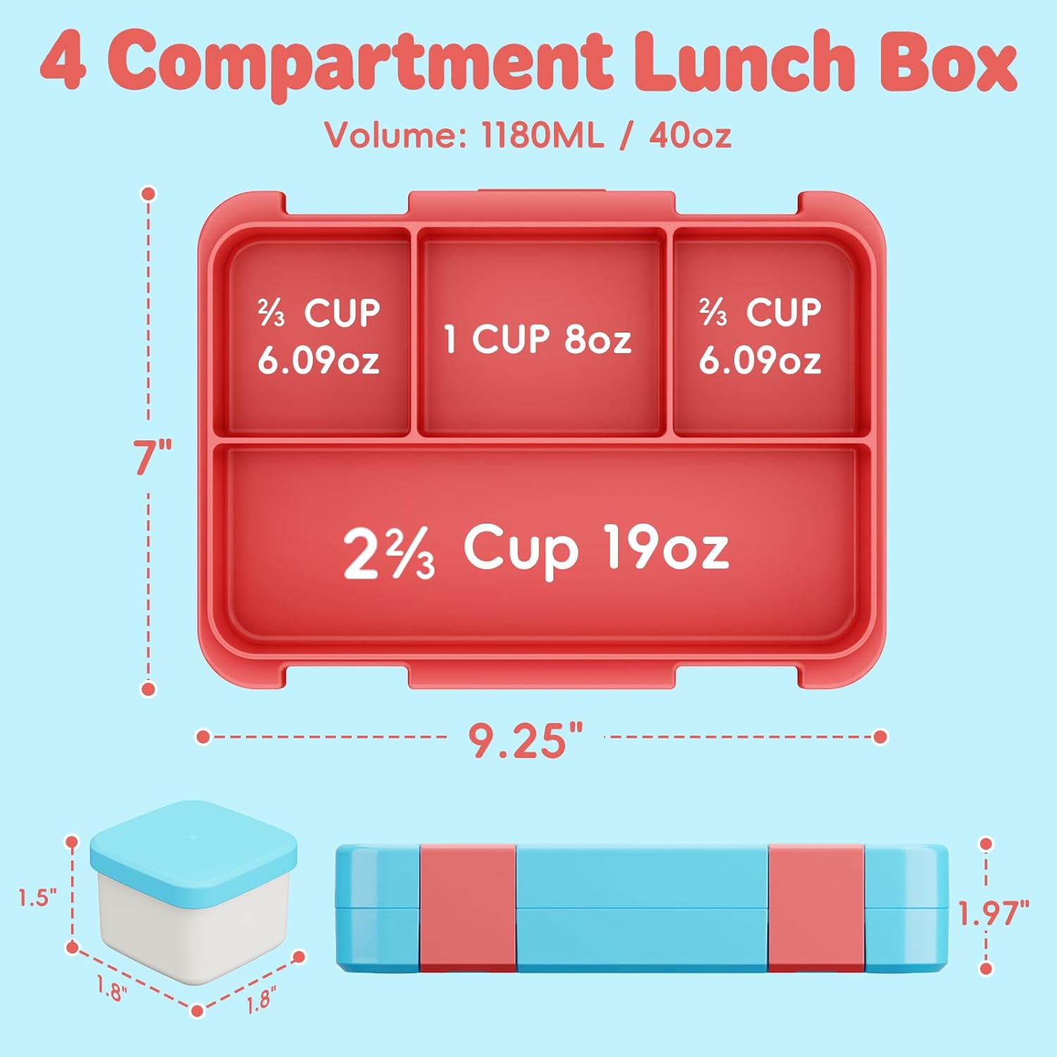 Bento Lunch Box for Kids, 4 Compartments Kids Leak Proof Back to School Bento Lunch Boxes Food Containers for School, Travel, On-the-Go Meal, Food Grade, Microwave, Dishwasher Safe - Image 3