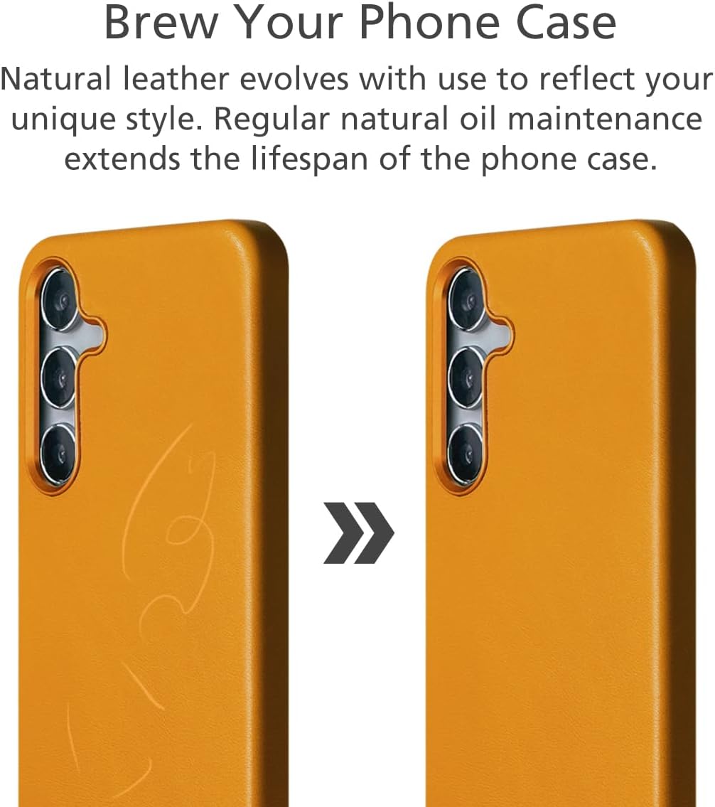 alto Magnetic Leather Case Compatible with Samsung Galaxy S24 Plus and MagSafe, CLOP Series Drop Protective Italian Leather Cover (Caramel Brown)