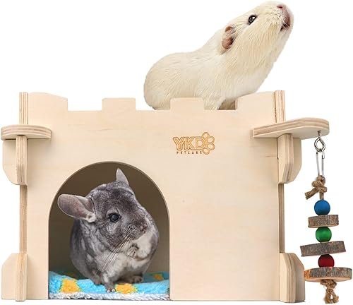 Casa Castillo YKD para Chinchilla, Escondite de Animales Pequeños para Chinchilla, Conejo, Erizo o Ratón, Hábitat Ventilado de Madera para Conejo