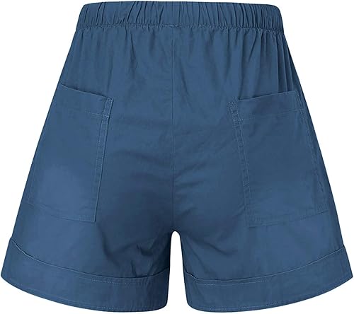 Miniatura 5 de Pantalones cortos deportivos de entrenamiento para mujer pantalones casuales de verano y primavera cintura de lino pantalones cortos de playa