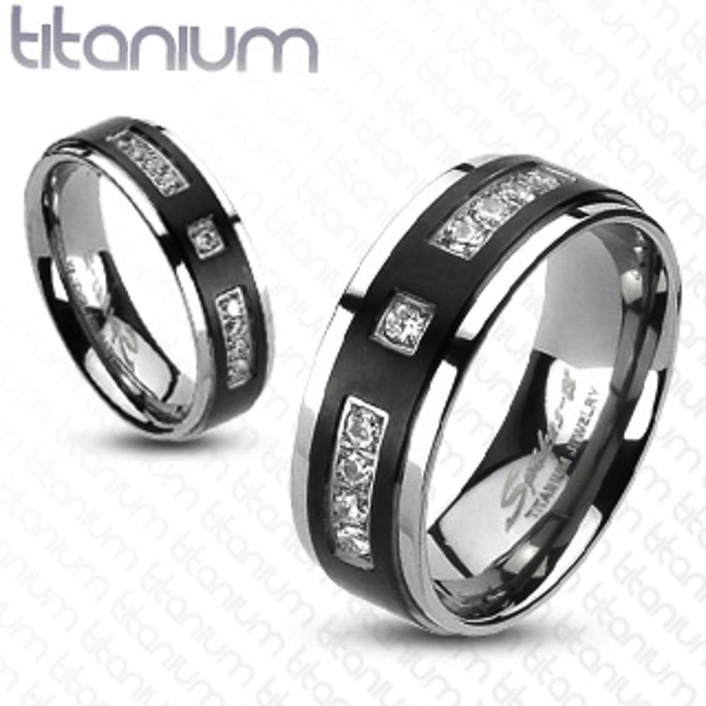 Marimor Jewelry His and Her 4 Piece Black and Silver Stainless Steel and Titanium Wedding Ring Band Set