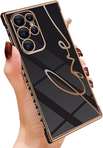 Eiyikof Funda compatible con Samsung Galaxy S22 Ultra 5G de 6.8 pulgadas con bonito diseño de corazón de amor lateral y letras de amor chapadas,