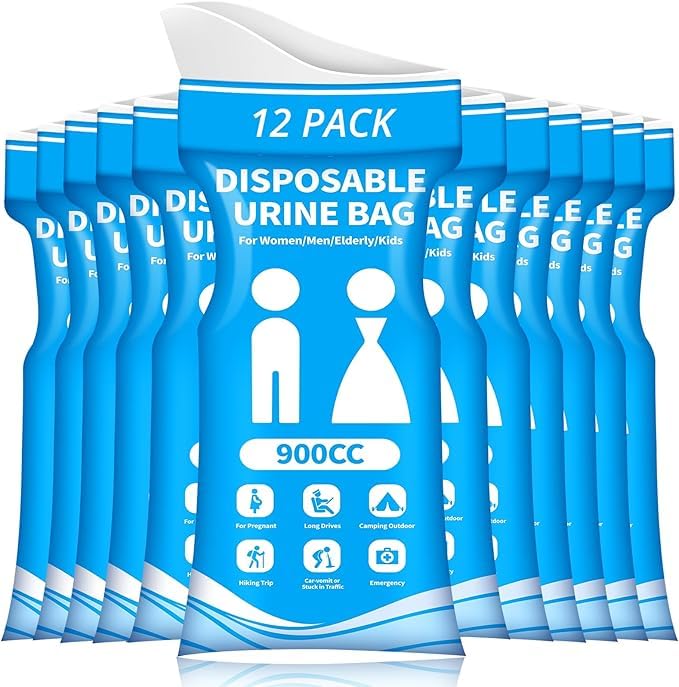 hexwell disposable urine bag, 12/24 pcs pee bags for travel for women/men, 900ml emergency portable urinal bag and vomit bags, unisex urinal bag for camping, traffic jams, pregnant, patient, kids (12)