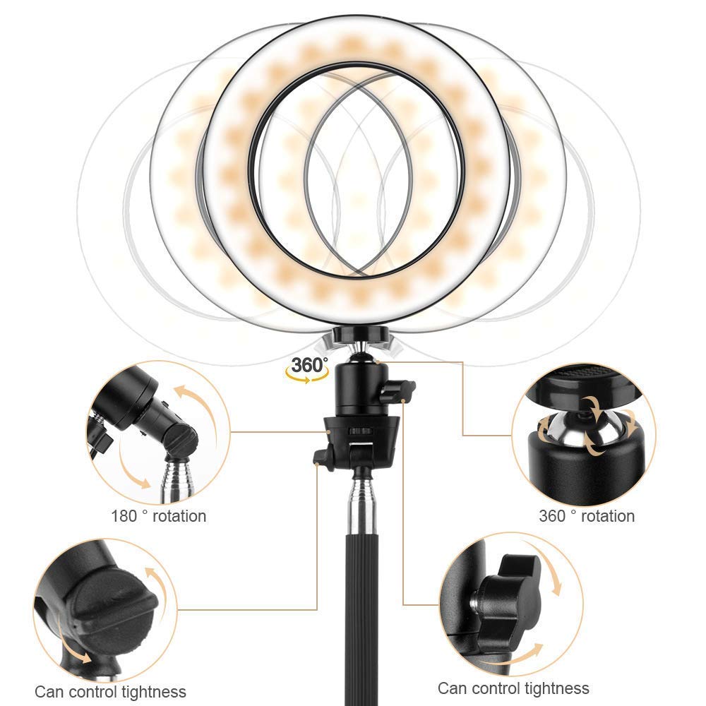 Luce ad anello da 6,2" con supporto per treppiede regolabile Luce ad anello per trucco da scrivania dimmerabile con 3 modalità di illuminazione 10 livelli di luminosità per il trucco in stre