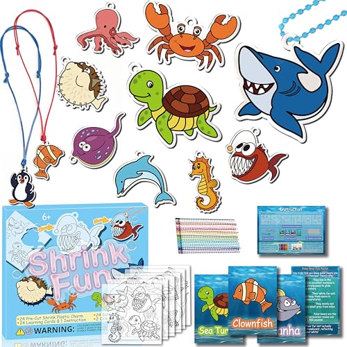 75PCS Shrinky Dinks Kit for Kids - Shrink Art with Shrinky Dink Sheets 24 Pre-Cut Charms & Learning Cards | DIY Crafts Christmas Ornaments & Keychains | No-Mess Activity for Boys & Girls Age 6+