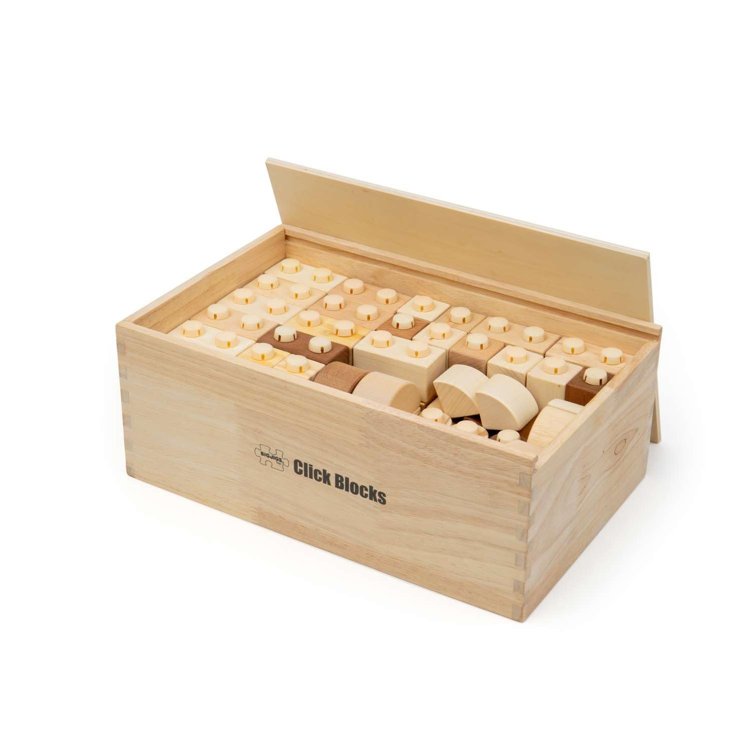 Bigjigs Toys Natürliche Holz-Klickbausteine (100 Stück) – Stapelblöcke