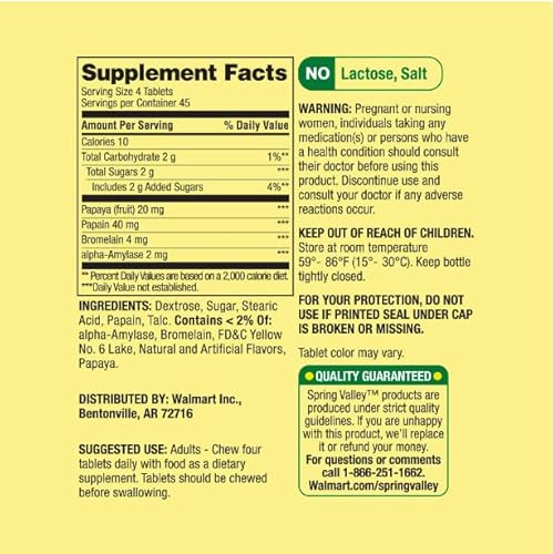 Spring Valley Papaya Enzyme Complex Digestive Enzymes Digestive Support Chewable Tablets Dietary Supplement, Vegetarian Formula180 Count Probiotics + Me Gustas Sticker (2) #TOP5