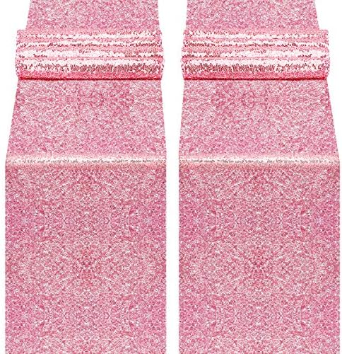 yuboo Pink Table Runners, 2 Pack Blush Light Pink Sequin Table Cloth 12''x108'' for Women Girls' Birthday Party/Wedding/Bridal/Baby Shower/Party Decorations