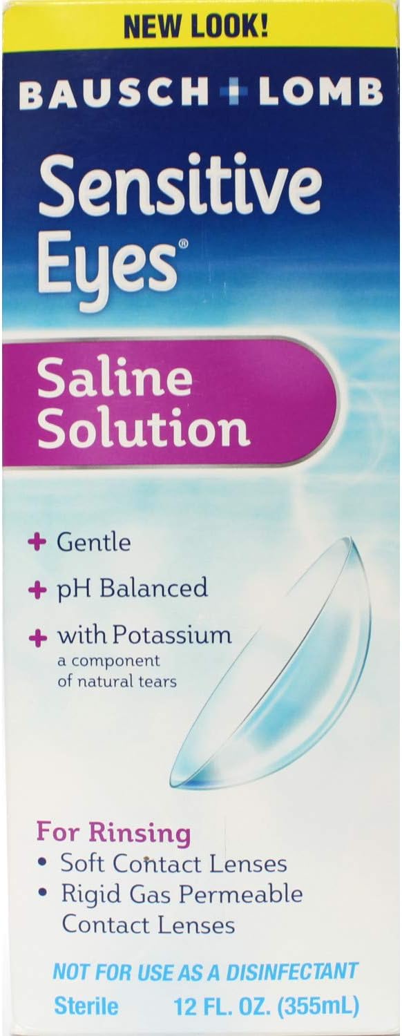Sensitive Eyes Saline Solution from Bausch & Lomb, for Soft Contact & Gas Permeable Lenses, Saline Solution with Potassium, 12 Fl Oz (355 mL) - 6 Pack