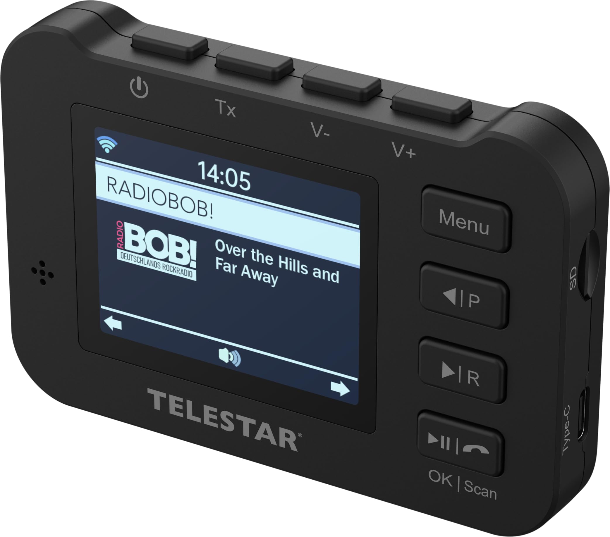 TELESTAR TOP CAR 2 – DAB+ Adapter für Autoradios, Akku – Schwarz | FM-Transmitter, Line-Out-Anschluss, Farbdisplay, Bluetooth Audio Streaming, Freisprecheinrichtung, microSD