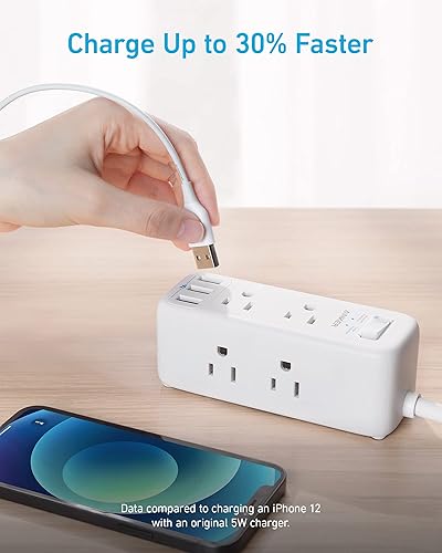 Miniatura 7 de Anker Protector de sobretensiones USB (300 J), cable de extensión de 5 pies, enchufe plano y regleta de alimentación USB C, regleta de alimentación
