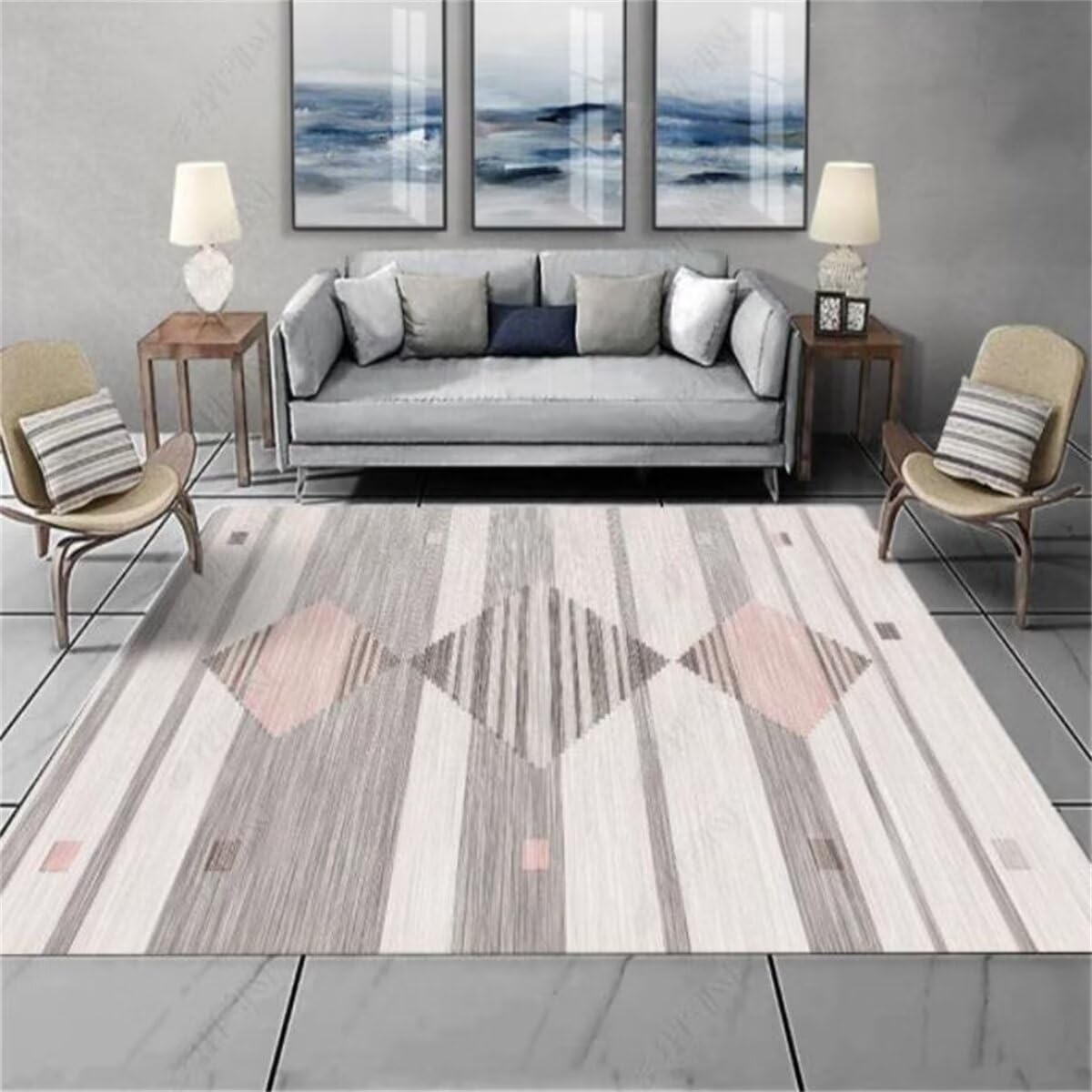 Tapis sol bébé anti-poussière rose et gris tapis géométrique moderne pour chambre 80x150