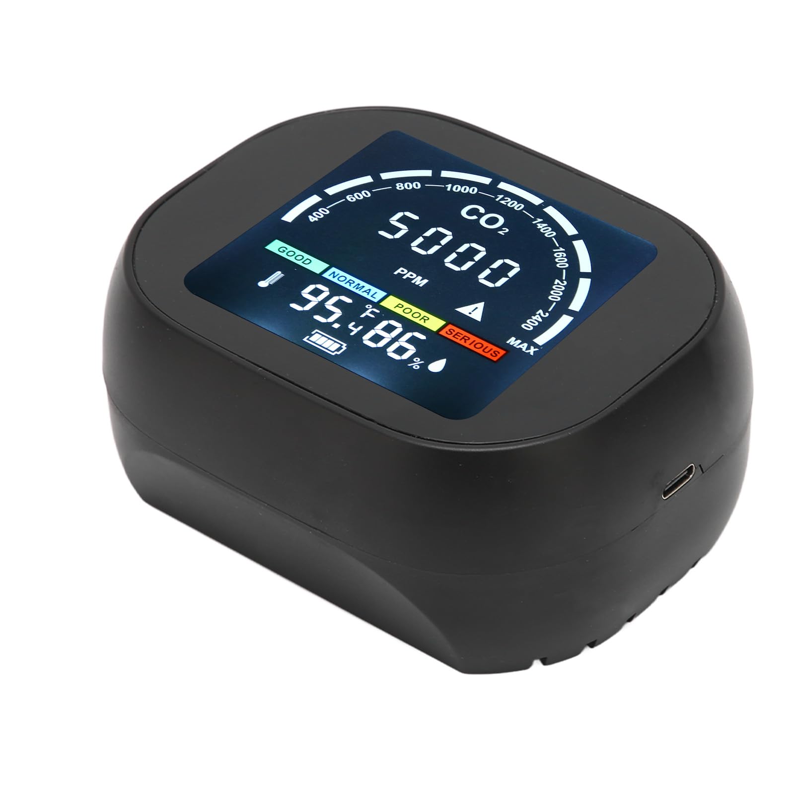 Medidor infrarrojo de CO2 Detector de dióxido de Carbono de Alta precisión Termómetro Higrómetro con función de Alarma Pantalla Grande y Clara para el hogar Oficina Monitoreo de