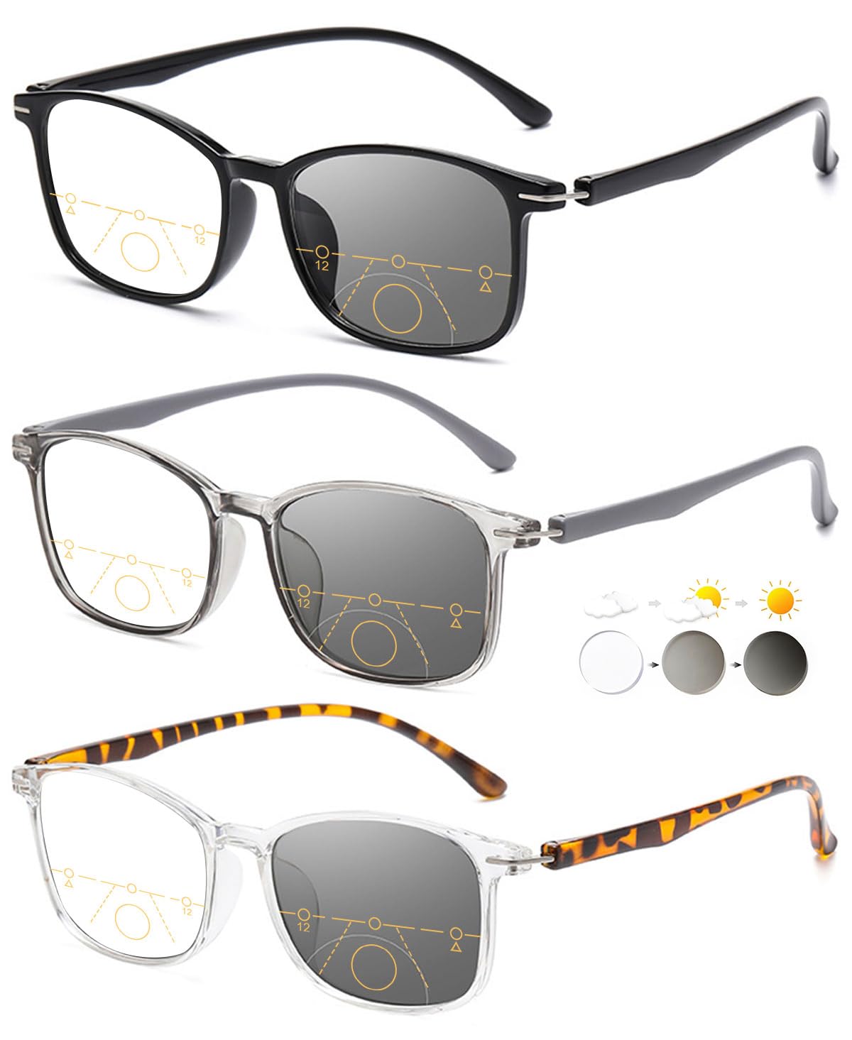 KOOSUFA Photochrome Bifokale Lesebrille Selbsttönend Blaulichtfilter Lesebrillen Herren Damen Ultraleicht Outdoor Lesebrillen UV-Schutz Lesesonnenbrille 1.0 1.5 2.0 2.5 3.0 3.5 4.0