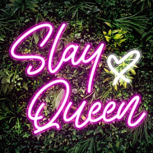 Kavaas Slay Queen Neon Signs 15.3 x 12.6 Pink LED Light Up Signs for Wall Decor | Slay Queen Sign for Girls Bedroom Bar Office Dorms