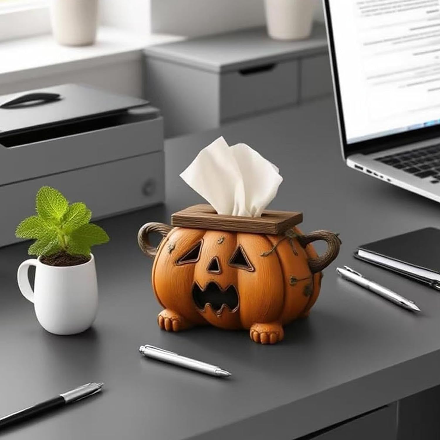 2PCS Halloween Pumpkin Tissue Box Holder,Pumpkin Logo Toilet Paper Holder, Halloween Home Decoration Eyes，for Bathroom Kitchen Office。